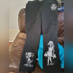 Black Graphic Mens Cargo Pants